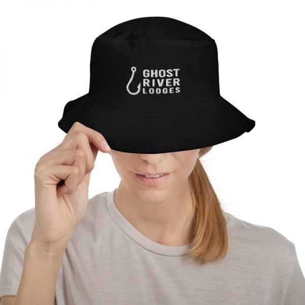Ghost River Lodges – Bucket Hat – Hook Logo – Black on Model