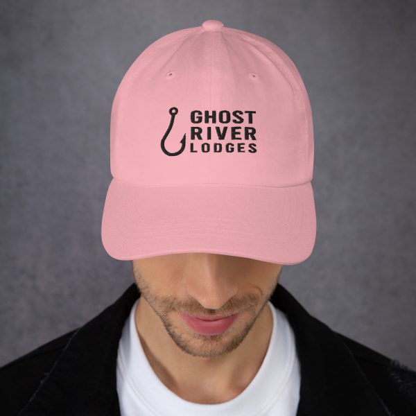 Ghost River Lodges – Dad Hat – Hook Logo – Pink-Black – Male Model