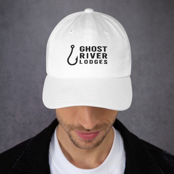 Ghost River Lodges – Dad Hat – Hook Logo – White – Male Model